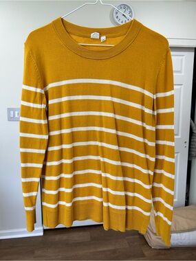 GAP Mustard Yellow and White Striped Crewneck Sweater